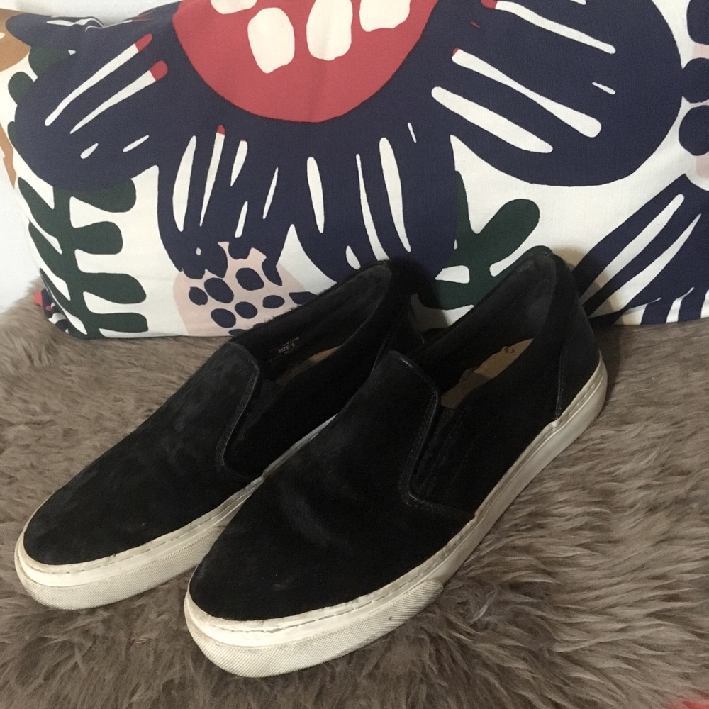 Black calf hair slip on skater sneakers